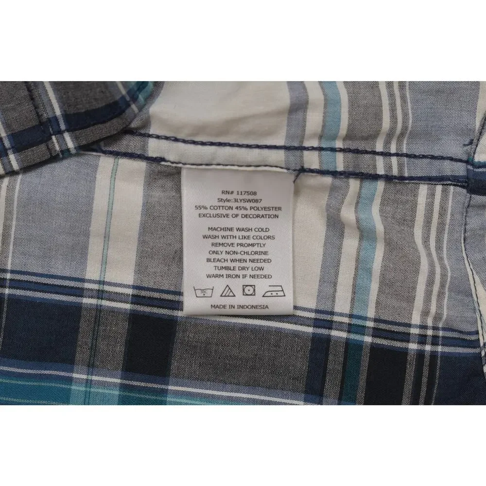 Levi's Modern Men Medium Short Sleeve Plaid Western Pearl Snap Button Down Shirt